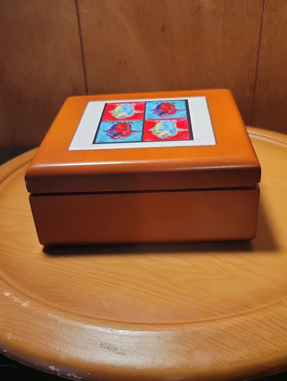 Wooden  Fish Trinket Jewelry Box with Colorful Tile Art